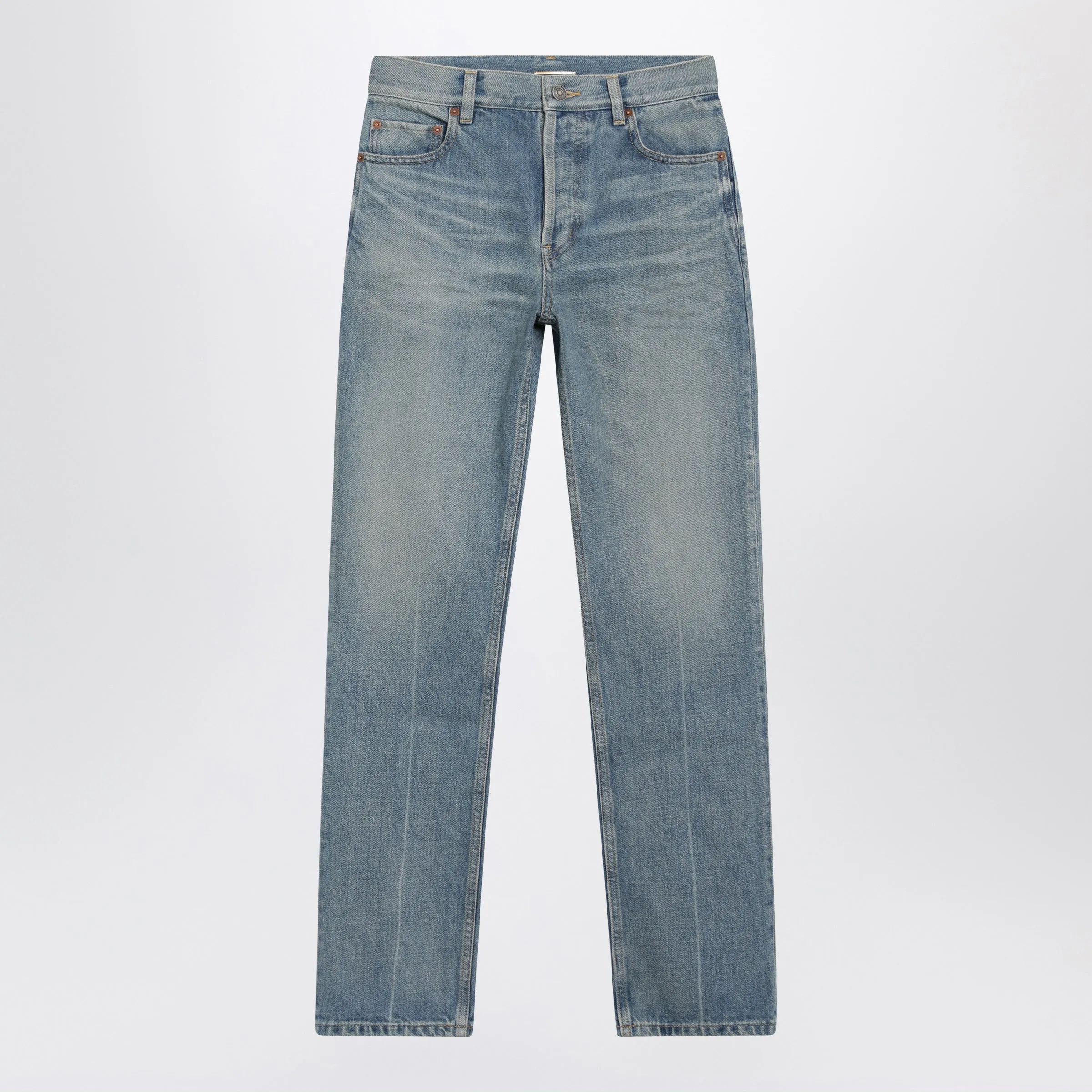 Straight-Leg Medium Blue Denim Jeans sold by Wanan Luxury