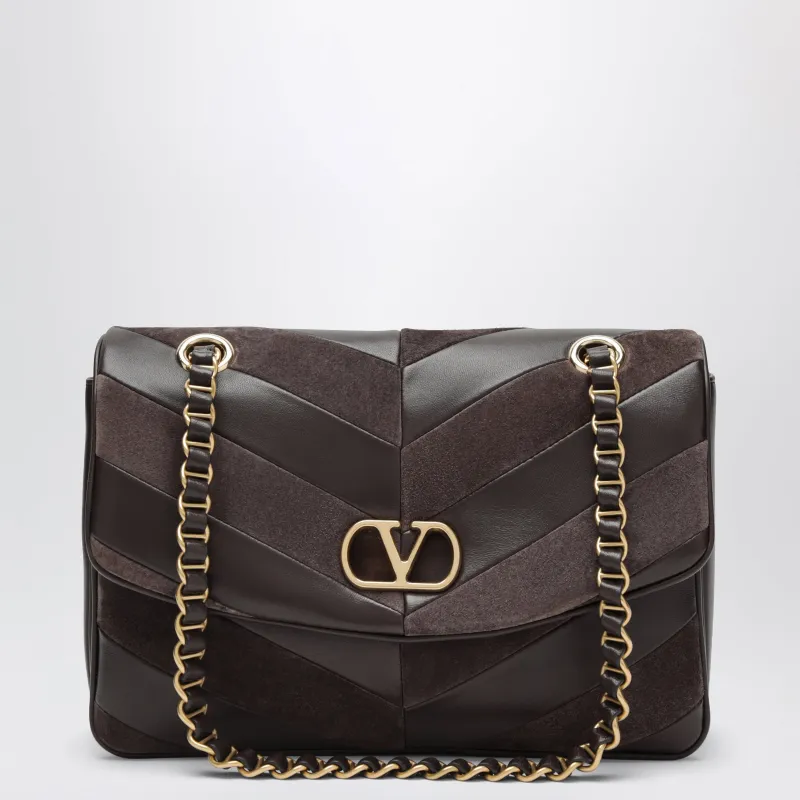 Djuna Medium Brown Suede And Nappa Shoulder Bag made by Valentino Garavani