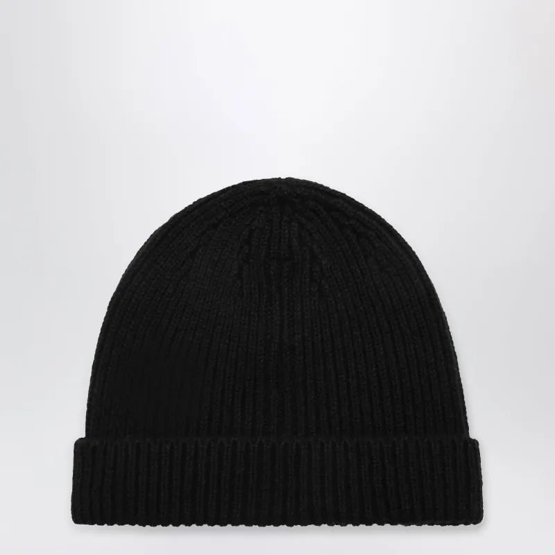 Black Ribbed Cashmere Blend Beanie made by Rick Owens