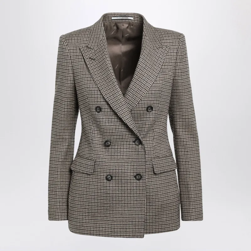 Double-Breasted Tobacco-Colored Jacket With Houndstooth Pattern In Wool Blend made by Tagliatore