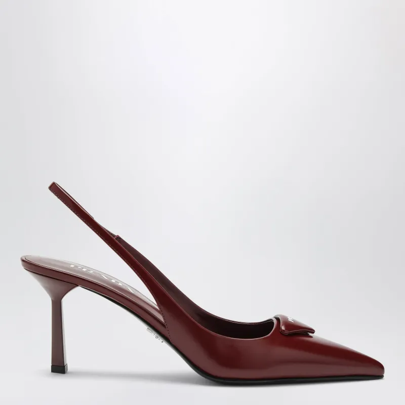 Brushed Leather Slingback Pumps In Purple made by Prada