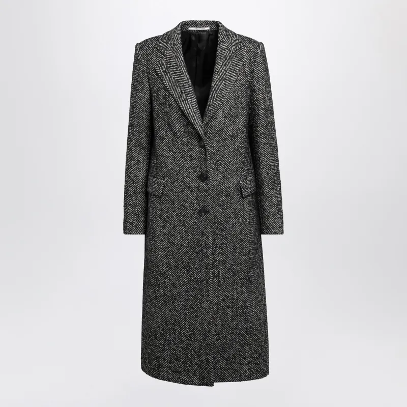 Single-Breasted Black Herringbone Coat In Wool Blend made by Tagliatore