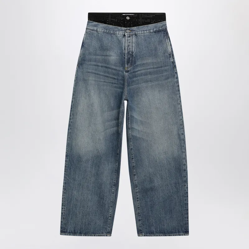 Blue And Black Wide-Leg Jeans With Double Waistband made by The Attico
