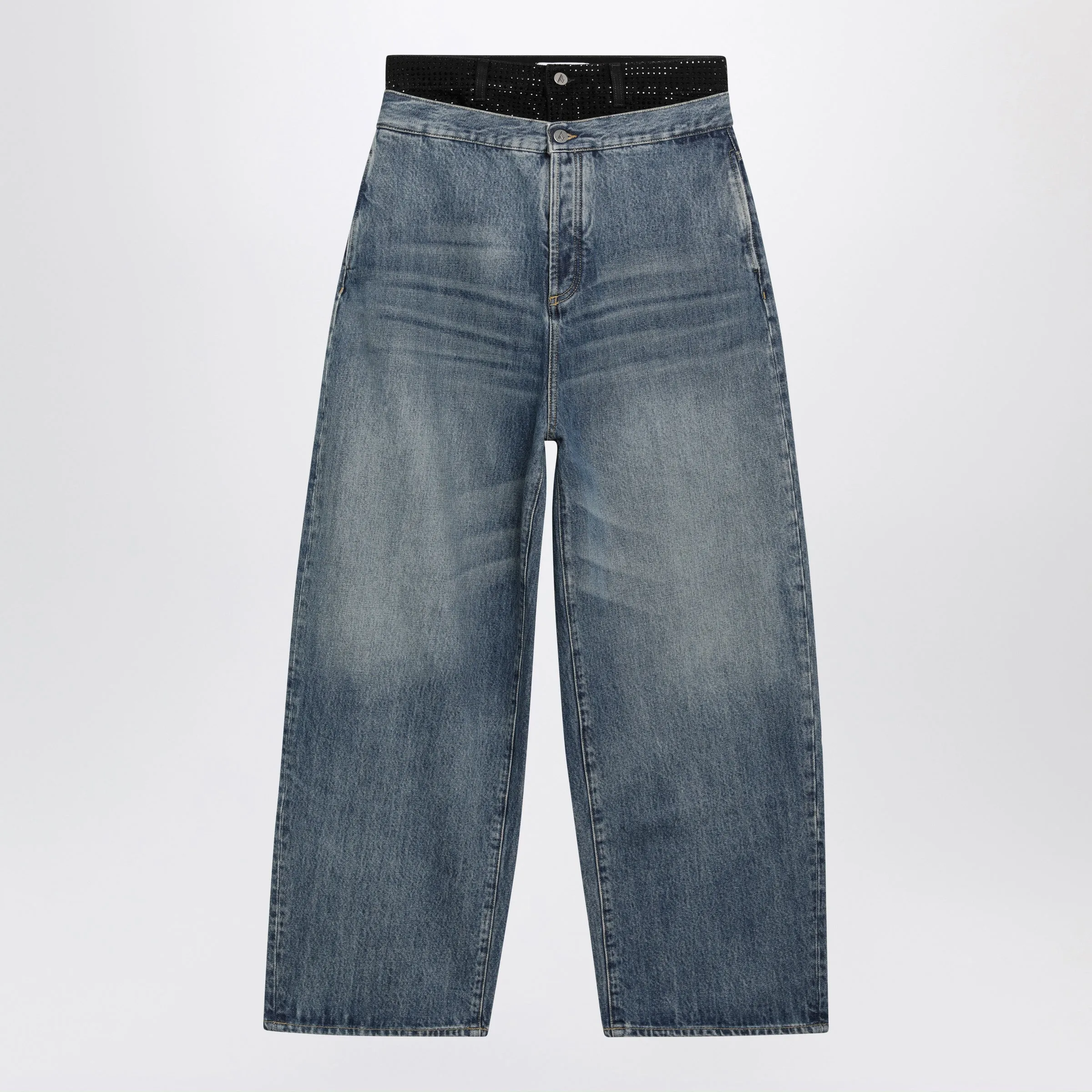 Blue And Black Wide-Leg Jeans With Double Waistband sold by Wanan Luxury