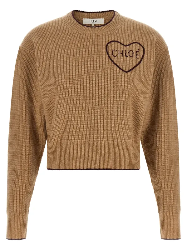 Heart Intarsia Sweater Beige made by Chloe