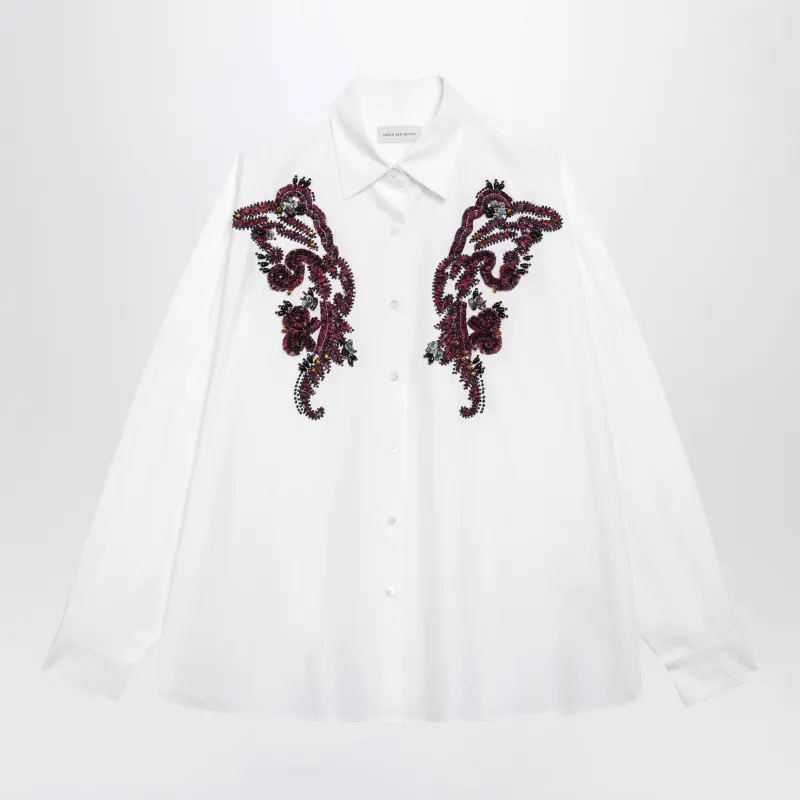 White Embroidered Cotton Shirt made by Dries Van Noten