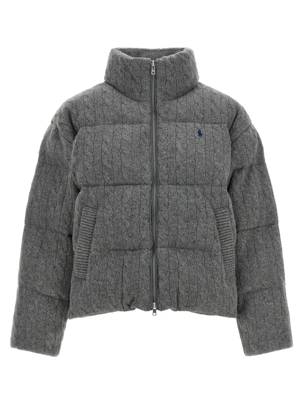 Knitted Braided Down Jacket Gray made by Polo by Ralph Lauren