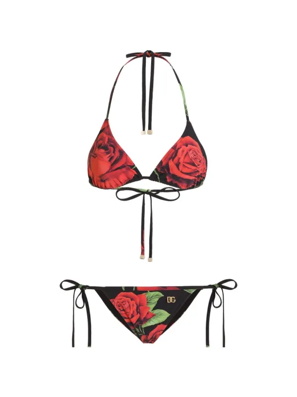 Rose Print Triangle Bikini Set made by Dolce & Gabanna