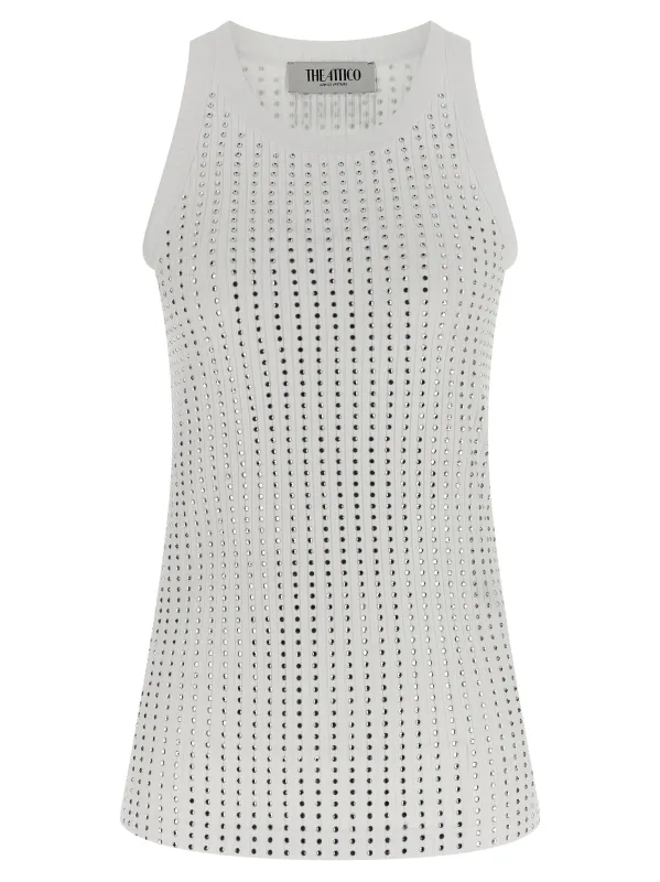 Rhinestone Tank Top White made by The Attico