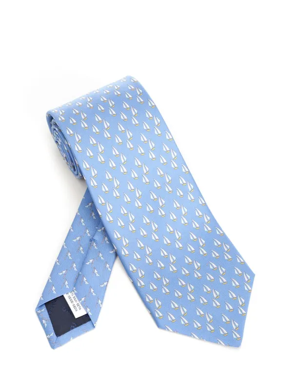 Nautical Print Tie Blue made by Salvatore Ferragamo
