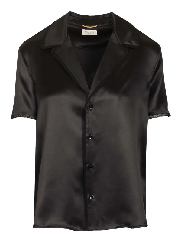 Silk Satin Shirt With Lace Edges Shirts Black made by Yves Saint Laurent