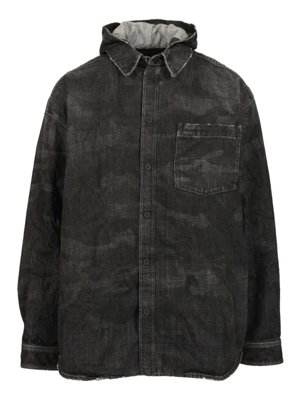 Denim Parka With Hood Jackets Black made by Balenciaga