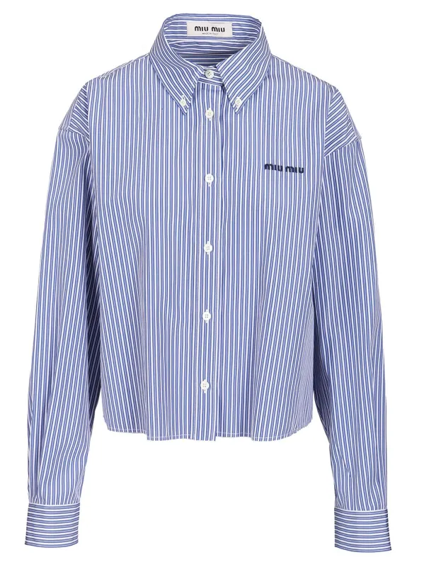Poplin Shirt With Logo Shirts Light Blue made by Miu Miu