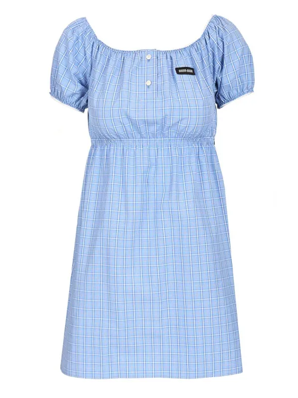 Mini Dress In Cotton Poplin Dresses Light Blue made by Miu Miu