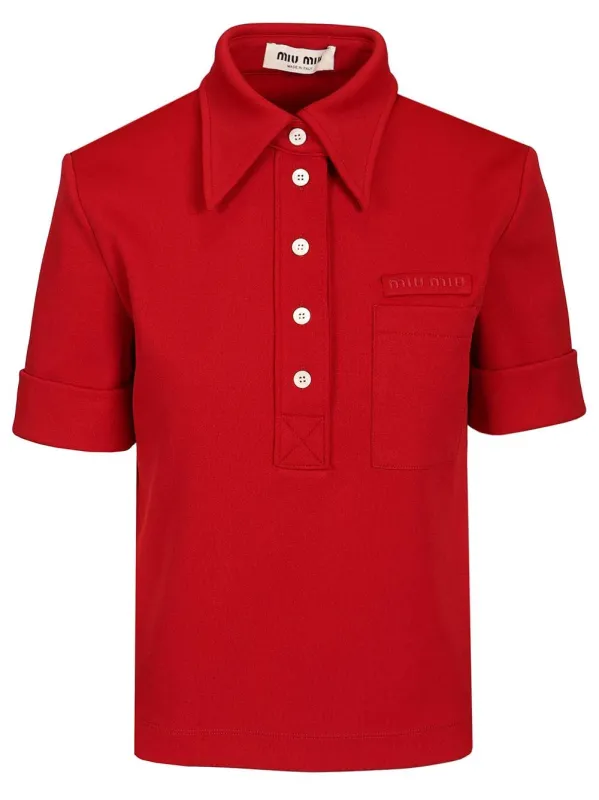 Technical Jersey Polo Shirt Red made by Miu Miu