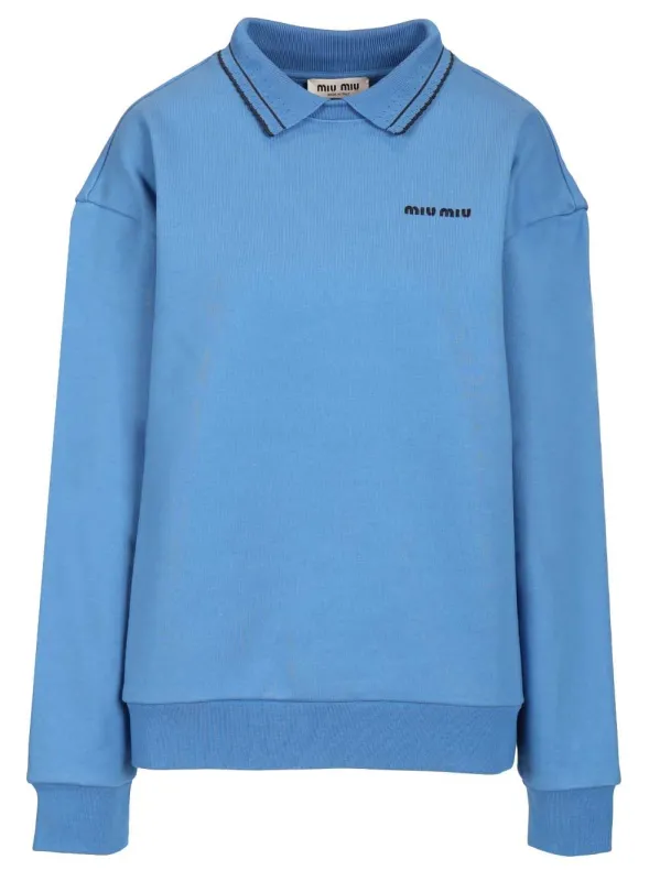 Sweatshirt With Embroidered Logo Sweatshirts Light Blue made by Miu Miu