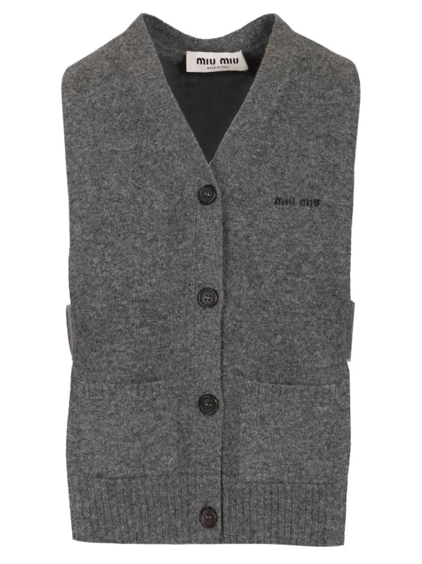 Cashmere Cardigan Vest Knitwear Grey made by Miu Miu
