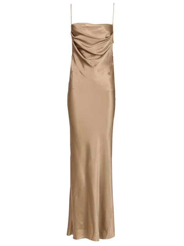 Long Silk Satin Dress Dresses Beige made by Yves Saint Laurent