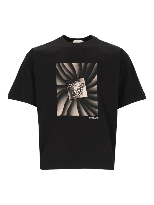 Regular-Fit Cotton Jersey With Print T-Shirt Black made by Versace