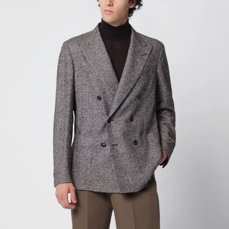 Tobacco-Coloured Double-Breasted Jacket In A Wool Blend made by Tagliatore