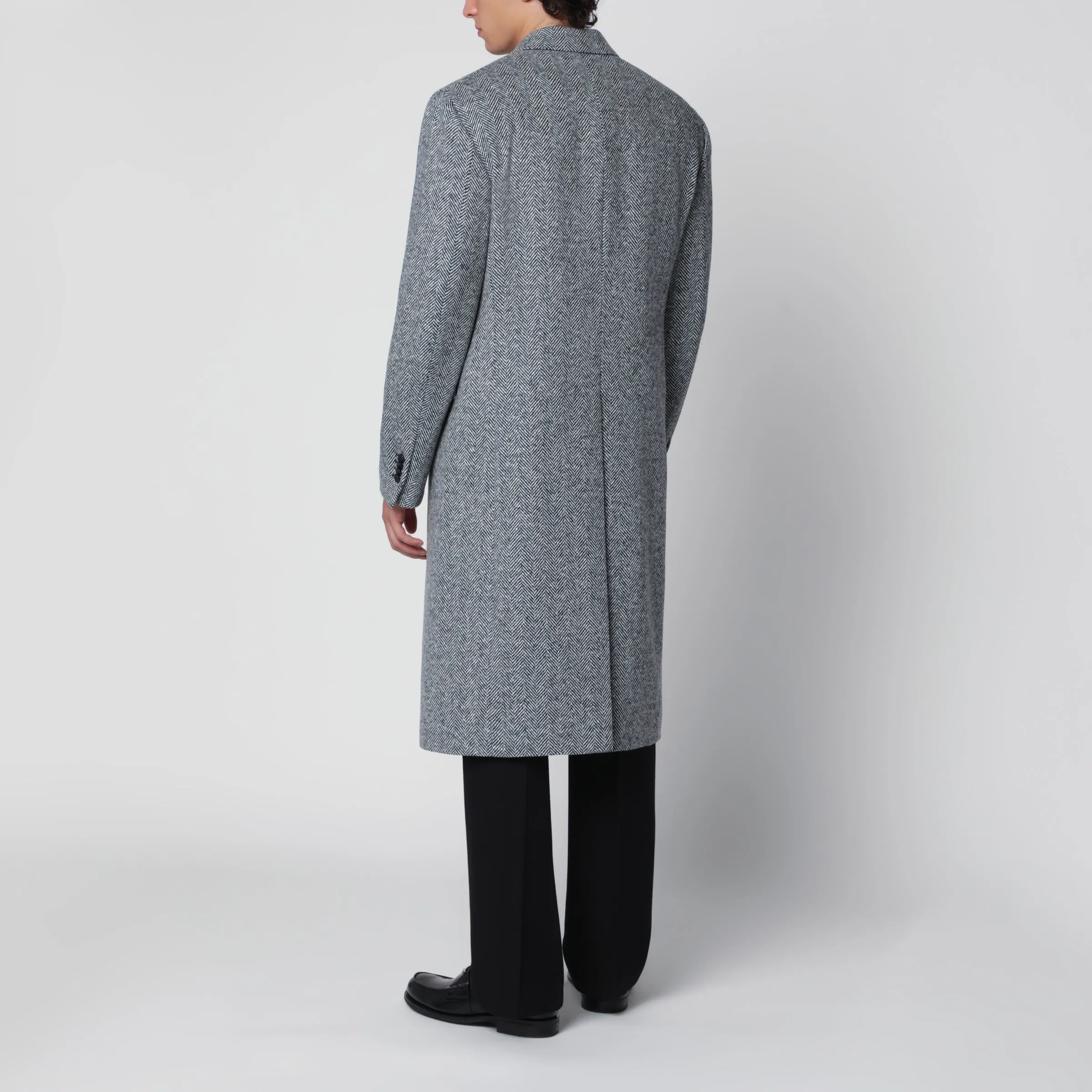 Grey Double-Breasted Coat In Wool With Herringbone Pattern sold by Wanan Luxury product image thumbnail 3