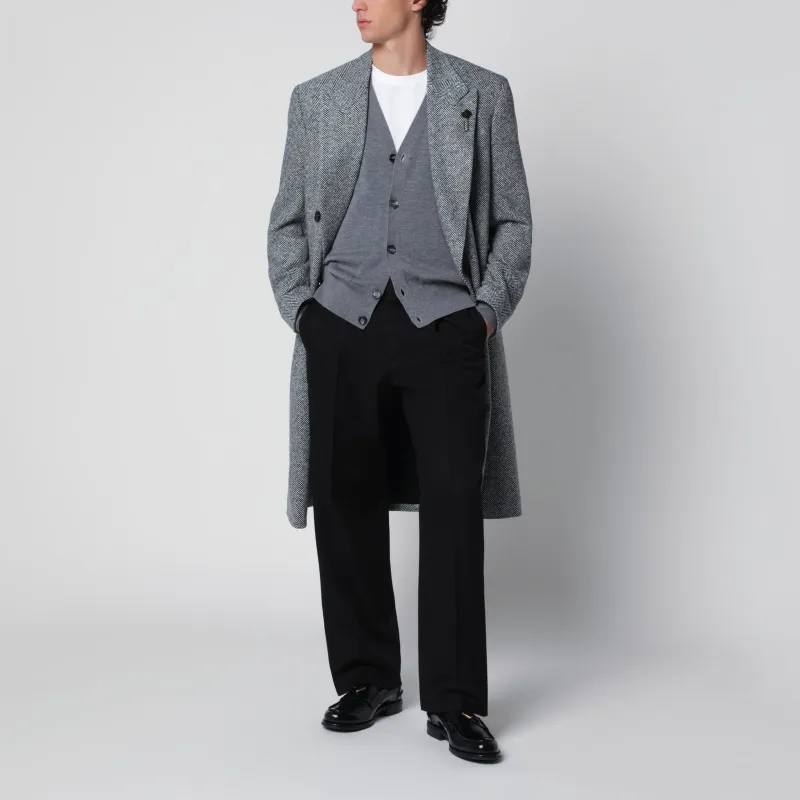 Grey Double-Breasted Coat In Wool With Herringbone Pattern made by Lardini