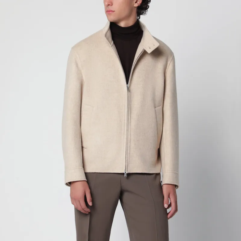 Beige Zip-Up Jacket In Wool And Cashmere made by Lardini