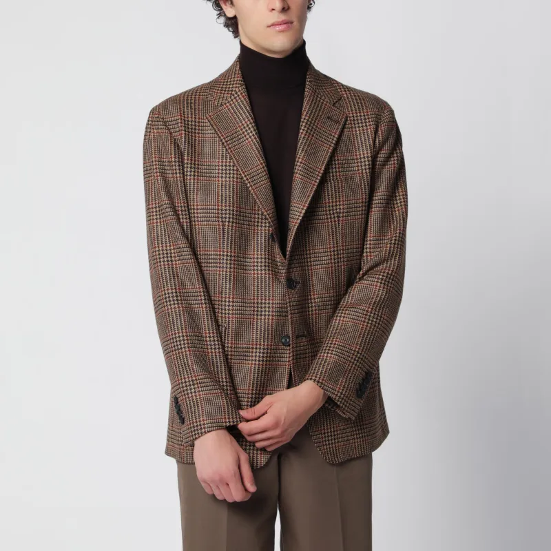Brown Single-Breasted Jacket With A Prince Of Wales Check Pattern made by Tagliatore