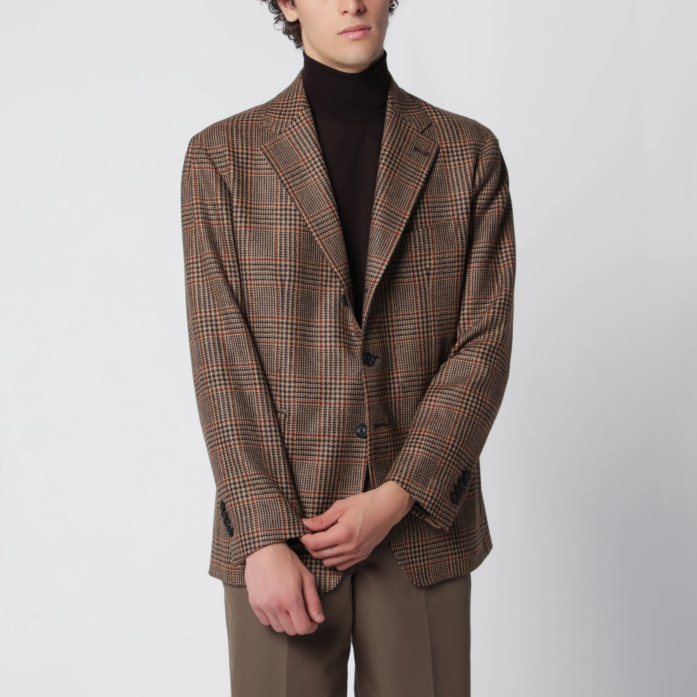 Brown Single-Breasted Jacket With A Prince Of Wales Check Pattern sold by Wanan Luxury