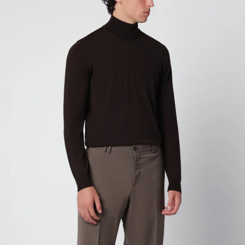 Brown Turtleneck Sweater In Wool made by Drumohr