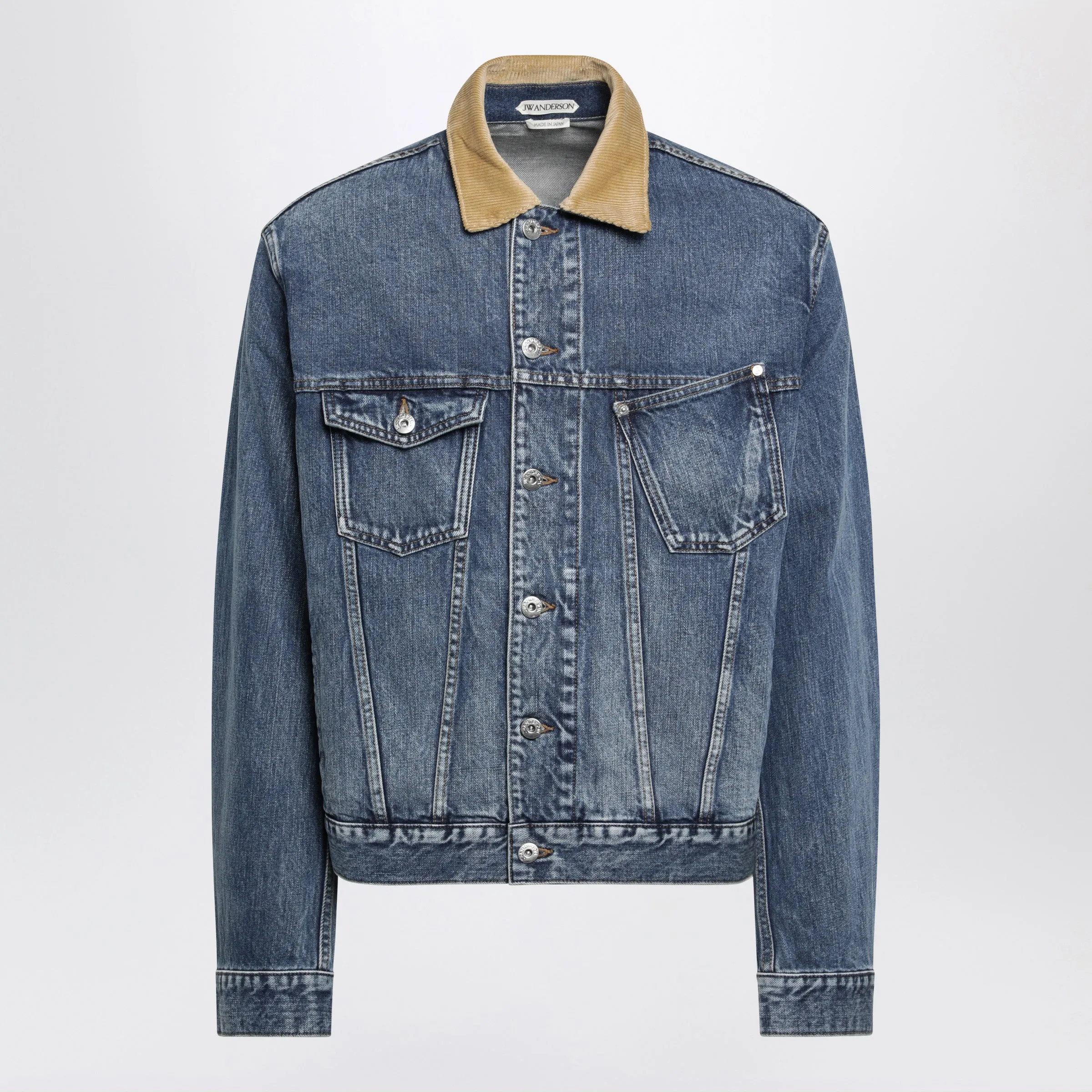 Blue Denim Jacket With Ribbed Collar sold by Wanan Luxury