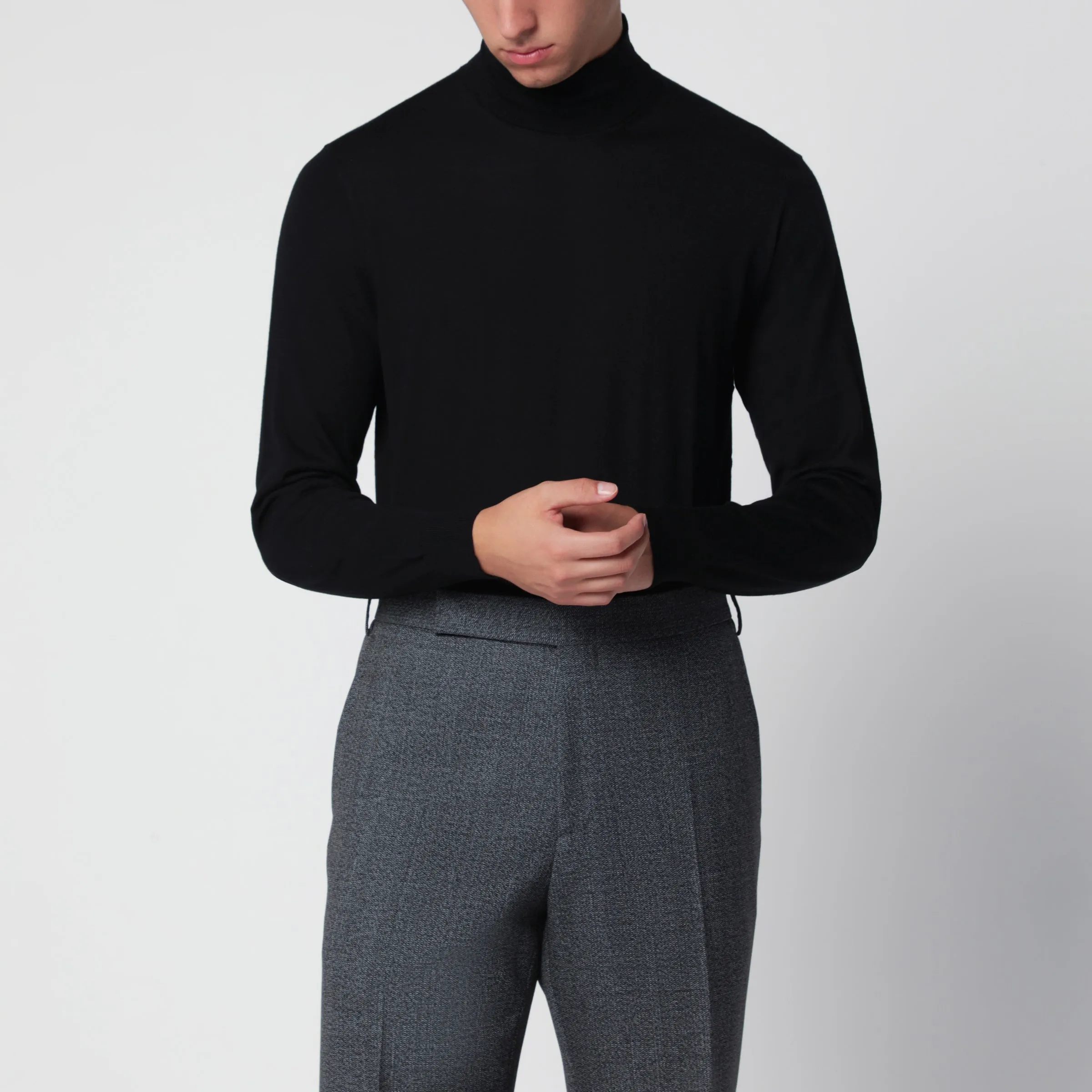 Black Turtleneck Sweater In Wool sold by Wanan Luxury