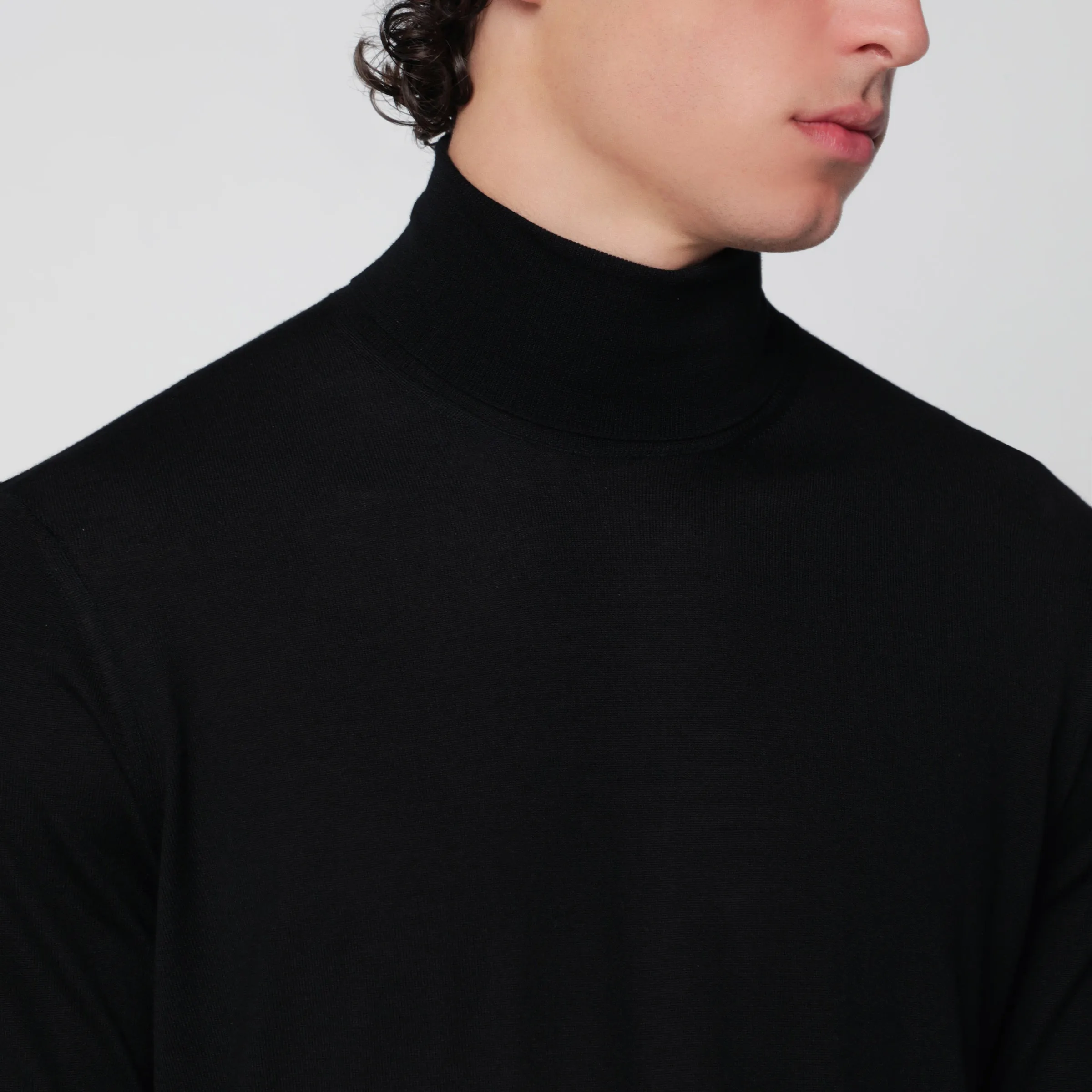 Black Turtleneck Sweater In Wool sold by Wanan Luxury product image thumbnail 2