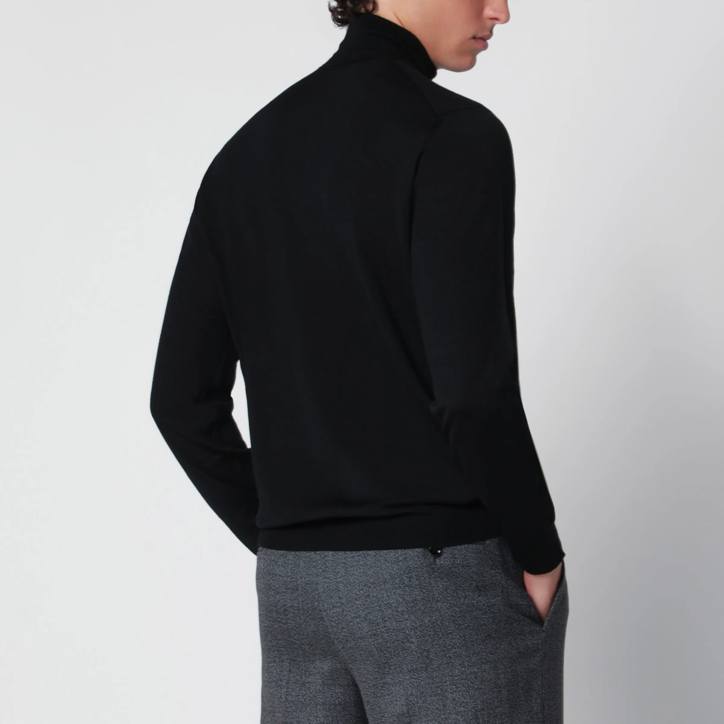 Black Turtleneck Sweater In Wool sold by Wanan Luxury product image thumbnail 3