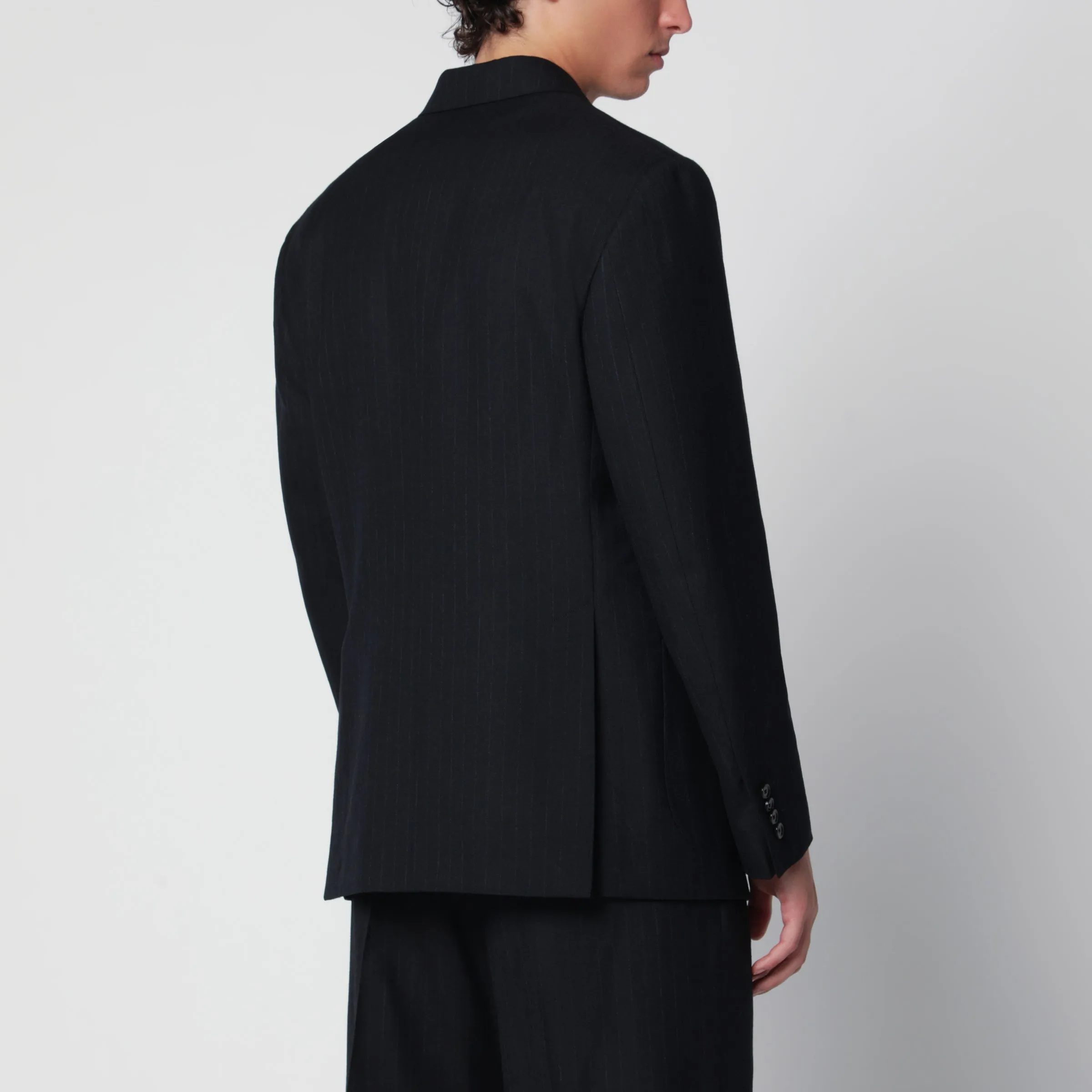 Blue Double-Breasted Jacket In Wool With Pinstripe Pattern sold by Wanan Luxury product image thumbnail 3