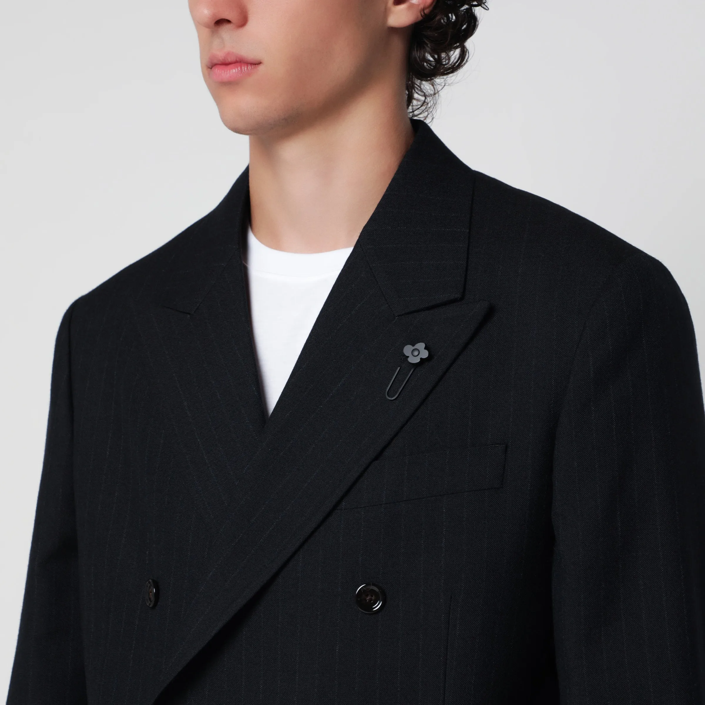 Blue Double-Breasted Jacket In Wool With Pinstripe Pattern sold by Wanan Luxury product image thumbnail 2
