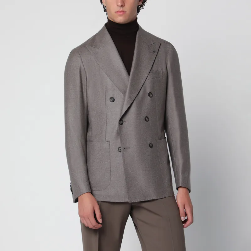 Grey Double-Breasted Jacket In Wool And Cashmere made by Tagliatore