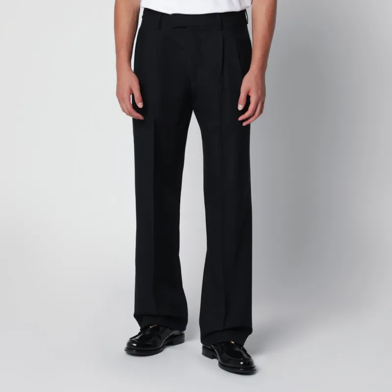 Blue Pleated Trousers With Pinstripe Pattern made by Lardini