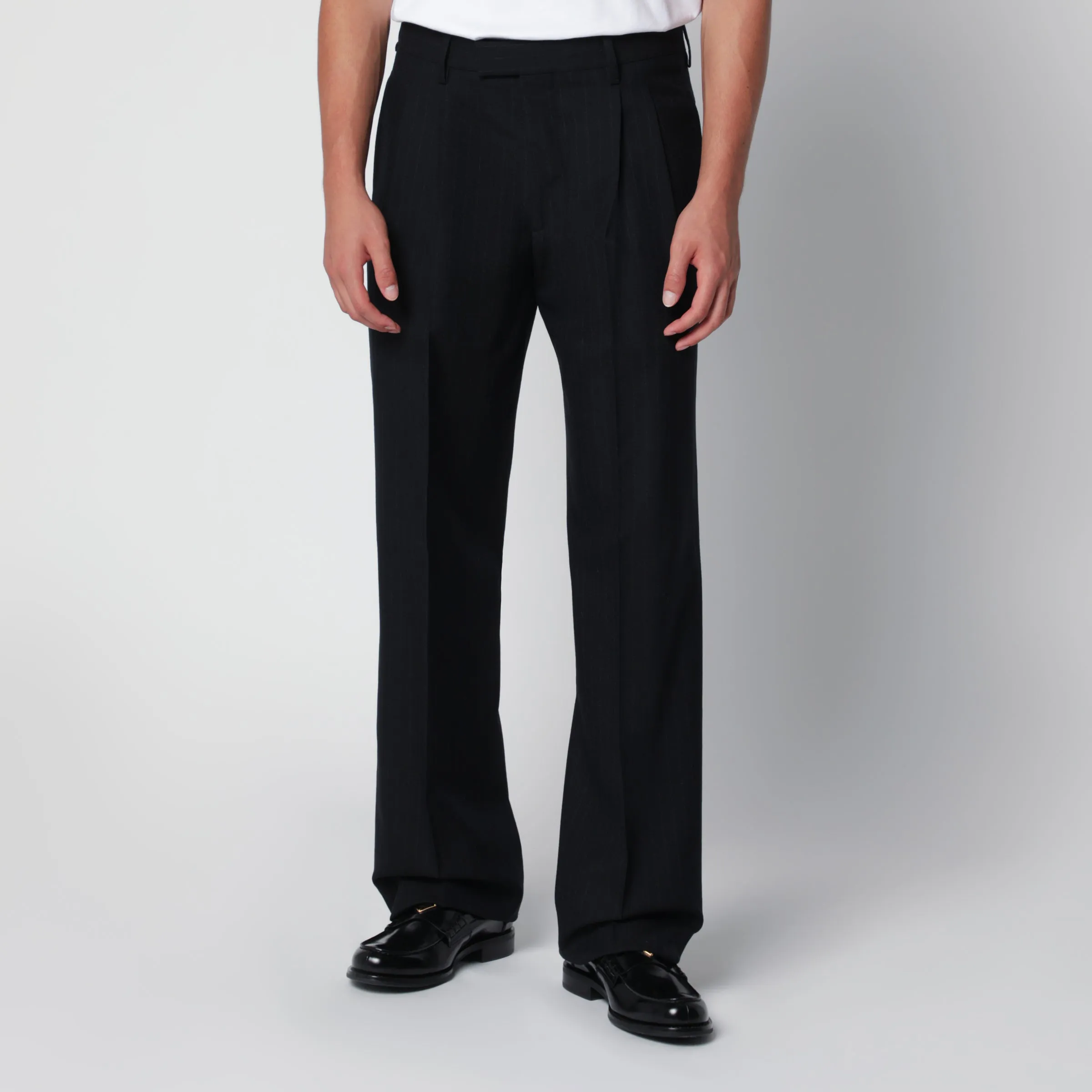Blue Pleated Trousers With Pinstripe Pattern sold by Wanan Luxury
