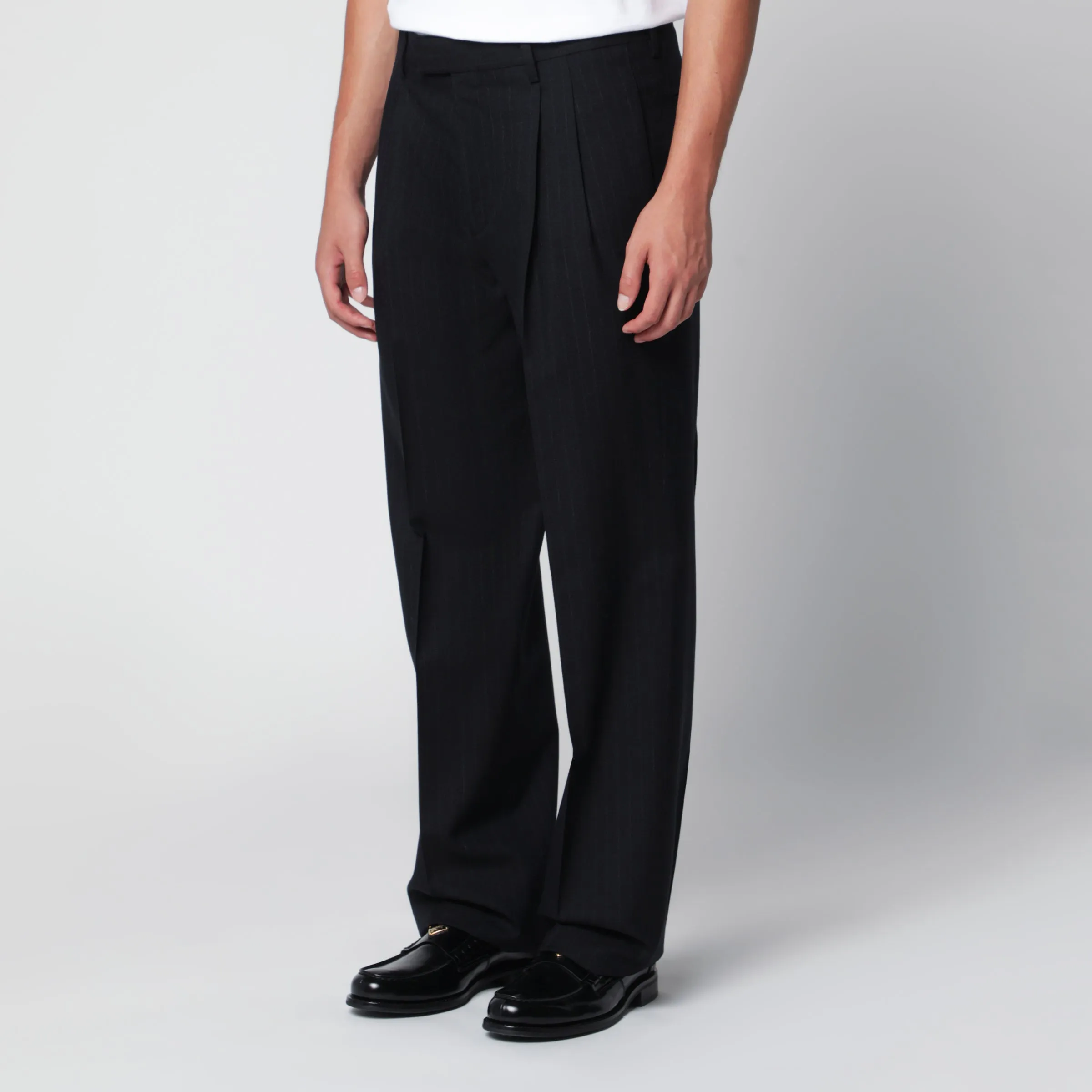 Blue Pleated Trousers With Pinstripe Pattern sold by Wanan Luxury product image thumbnail 3