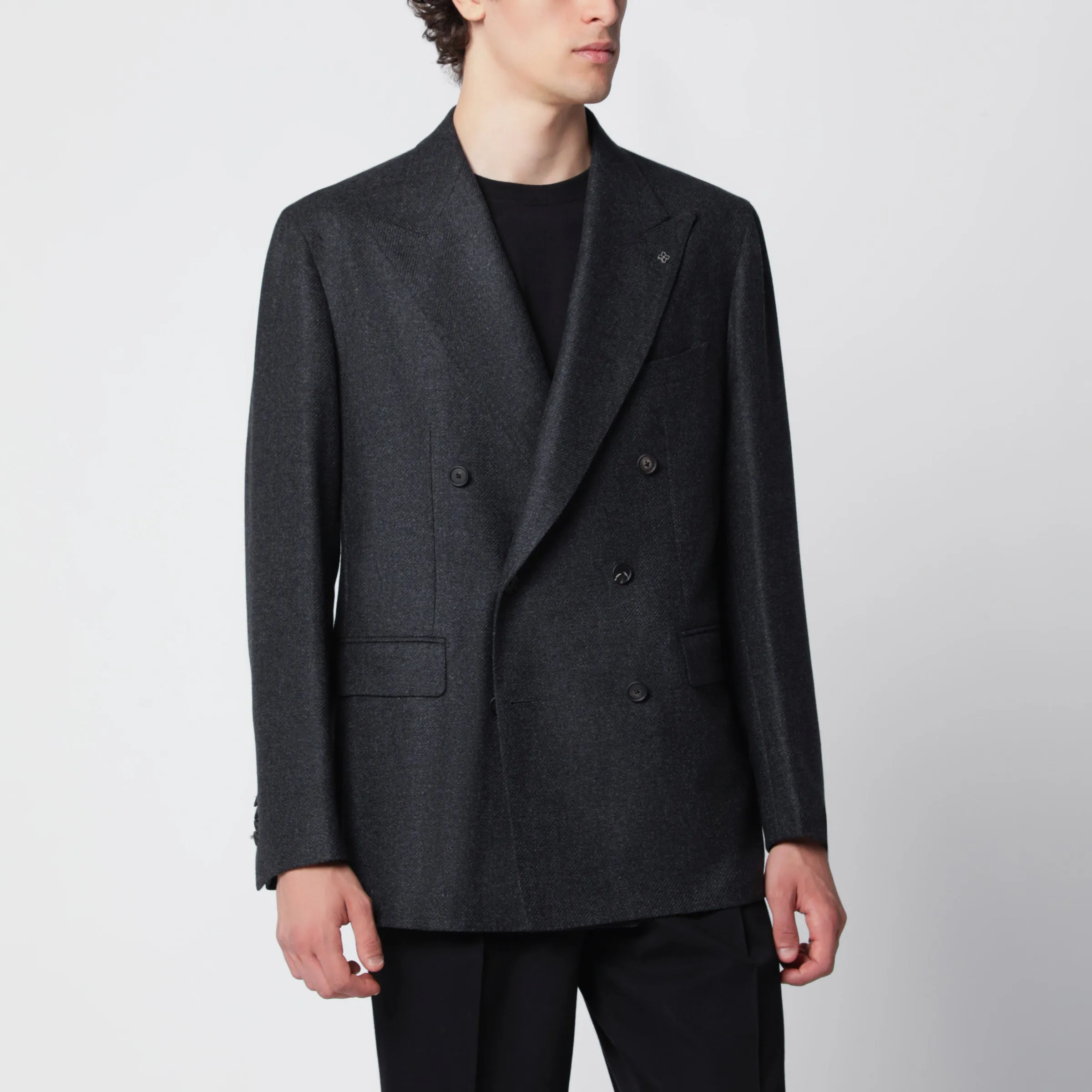 Anthracite Grey Double-Breasted Jacket In Wool And Cashmere sold by Wanan Luxury