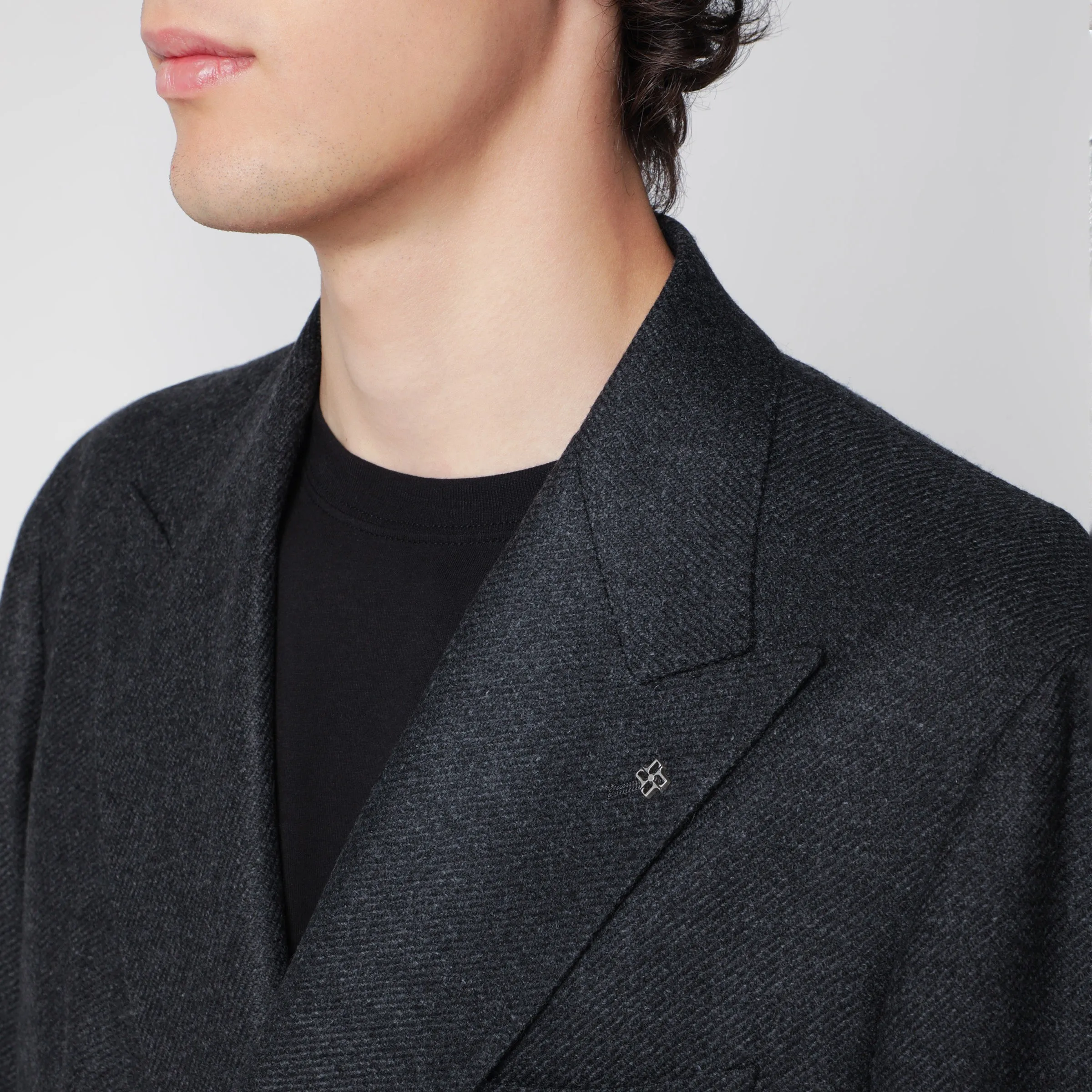 Anthracite Grey Double-Breasted Jacket In Wool And Cashmere sold by Wanan Luxury product image thumbnail 2