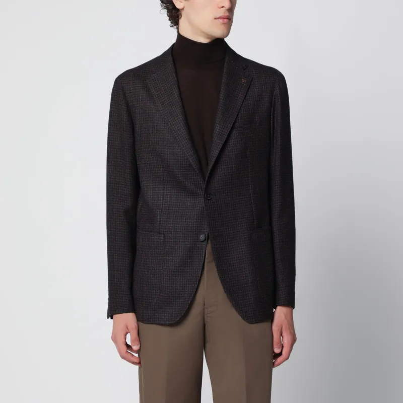 Brown Single-Breasted Jacket With A Micro Check Pattern made by Tagliatore