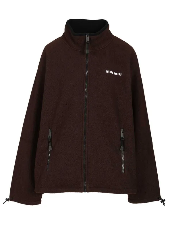 Zip Up Pile Sweatshirts Brown made by Miu Miu