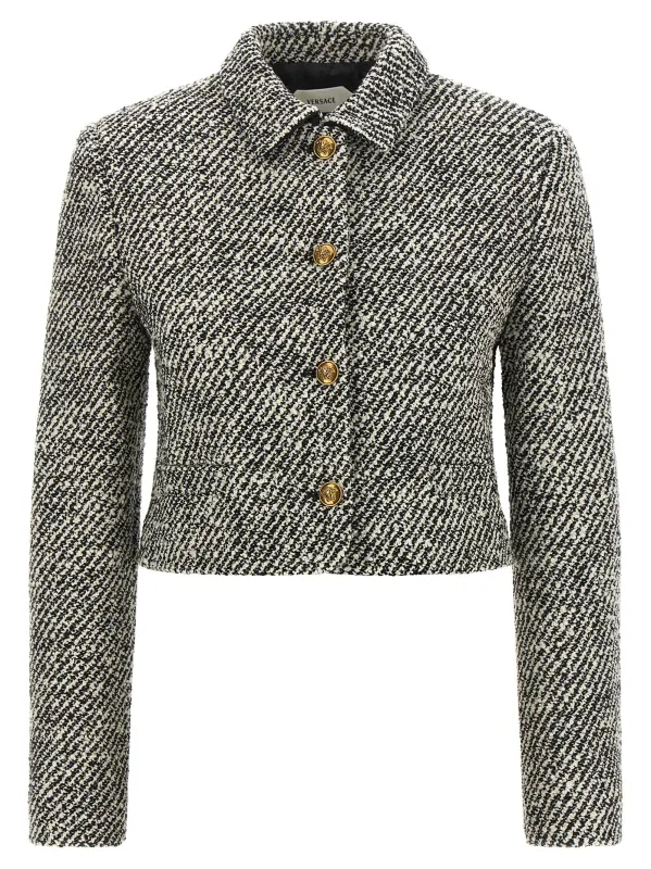 Bouclé Wool Blend Blouson Jacket Blazers White/Black made by Versace