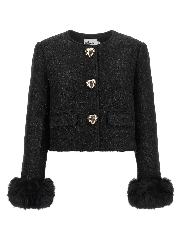 Bouclé Fur Jacket Blazers Black made by Self-Portrait