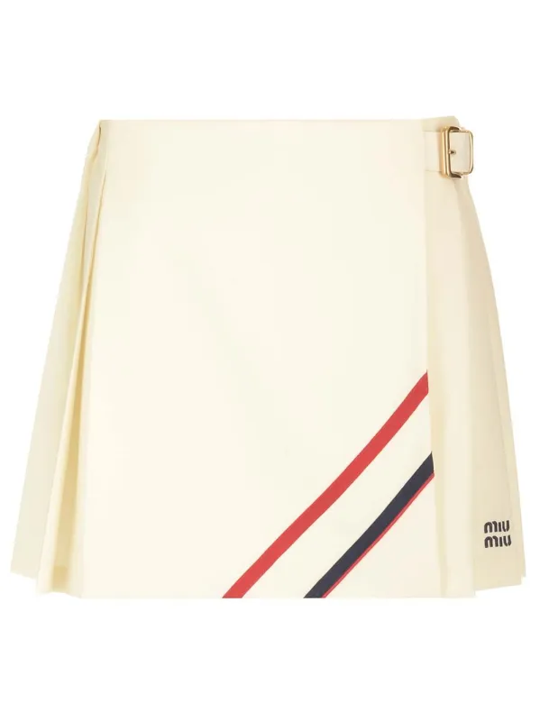 Pleated Mohair Canvas Skirt Beige made by Miu Miu