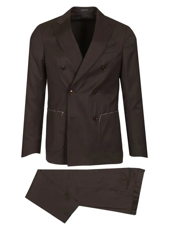 Double-Breasted Herringbone Suit Dresses Brown made by Wanan Luxury