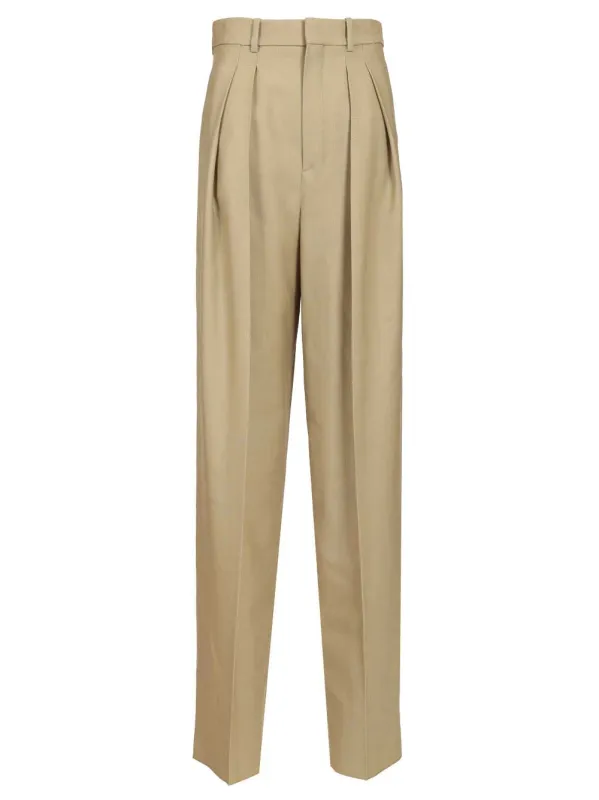 Wool And Silk Canvas Trousers Beige made by Yves Saint Laurent