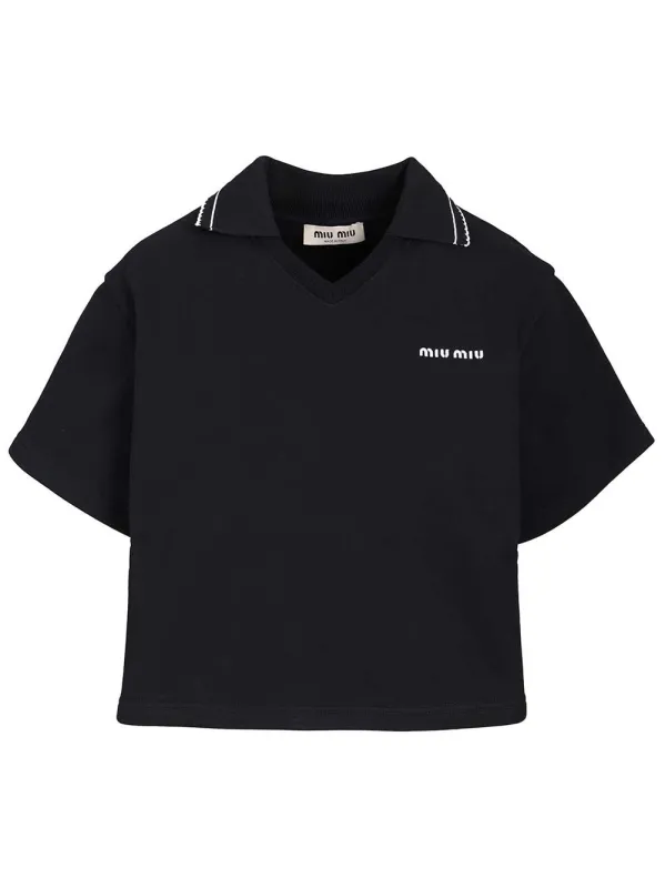 Crop Polo Shirt Sweatshirts Blue made by Miu Miu
